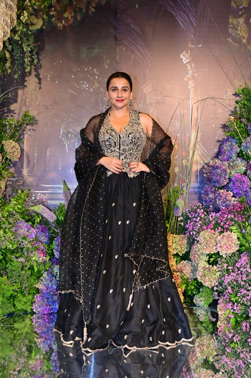 Vidya Balan slayed as usual in a black lehenga at Shazahn Padamsee and Ashish Kanakia's sangeet night as she arrived with husband Siddharth Roy Kapur.
